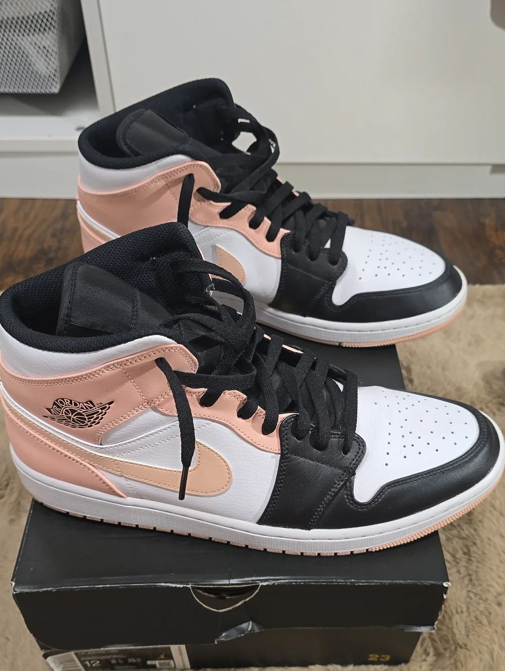Jordan High-Top Sneakers in Black, White & Blush Pink